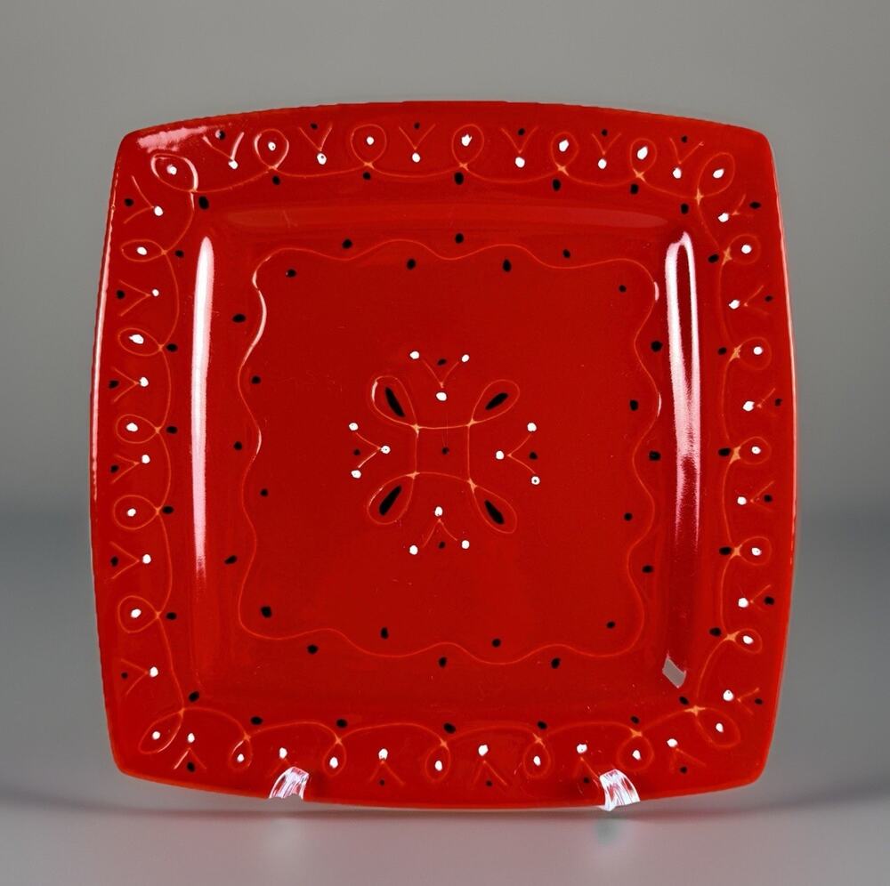 Deruta Italy Platter Plate Hand Painted Red Square 10" Pottery Ceramic Charger
